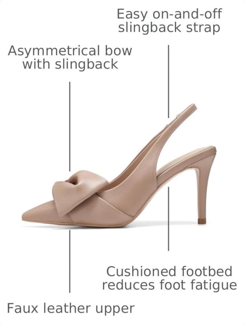 Amazon Blush Pink Bow Pointed-Toe Slide Heels - Picture 4 of 6